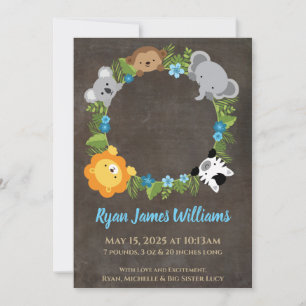 Floral Jungle Safari Wreath Baby Boy Faire-part