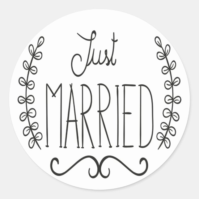 Floral Just Married Black & White Wedding Stickers (Vorderseite)