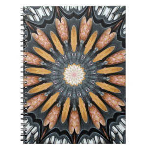 Floral Kaleidoskop Art Mosaik Orange Schwarz-weiß Notizblock
