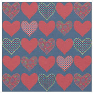 Floral, Karo Gingham und Polka Dots Hearts Stoff