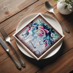 Floral Key Ephemera Decoupage Serviette