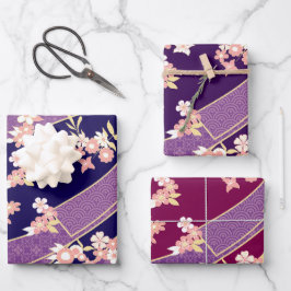 Floral Kimono Muster Violet Geschenkpapier Set