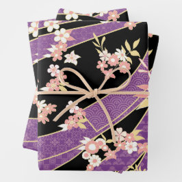 Floral Kimono Muster Violet Geschenkpapier Set
