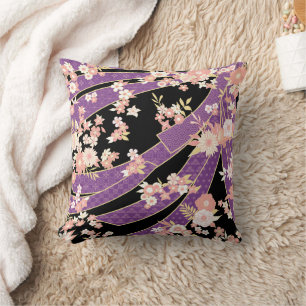 Floral Kimono Muster Violett Pink Kissen