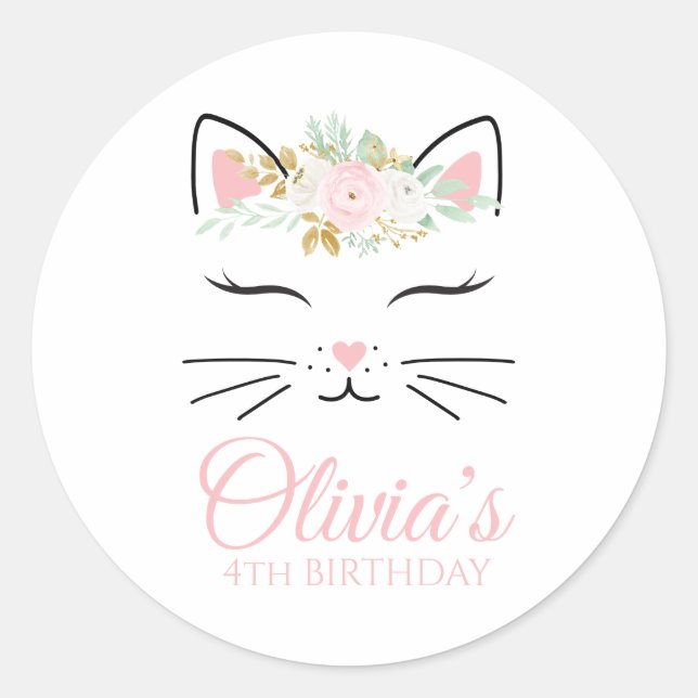 Floral Kitten Anniversaire Stickers kitch visage (Devant)