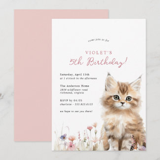 Floral Kitten Niedlich Cat Theme Girl's Birthday P Einladung