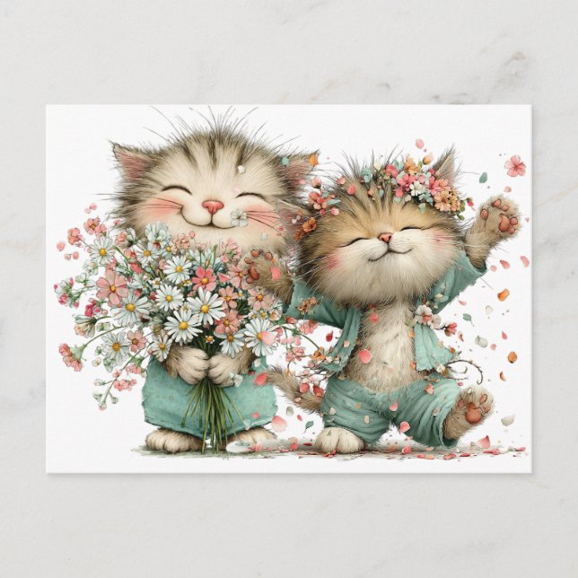 Floral Kitties  Postkarte (Vorderseite)