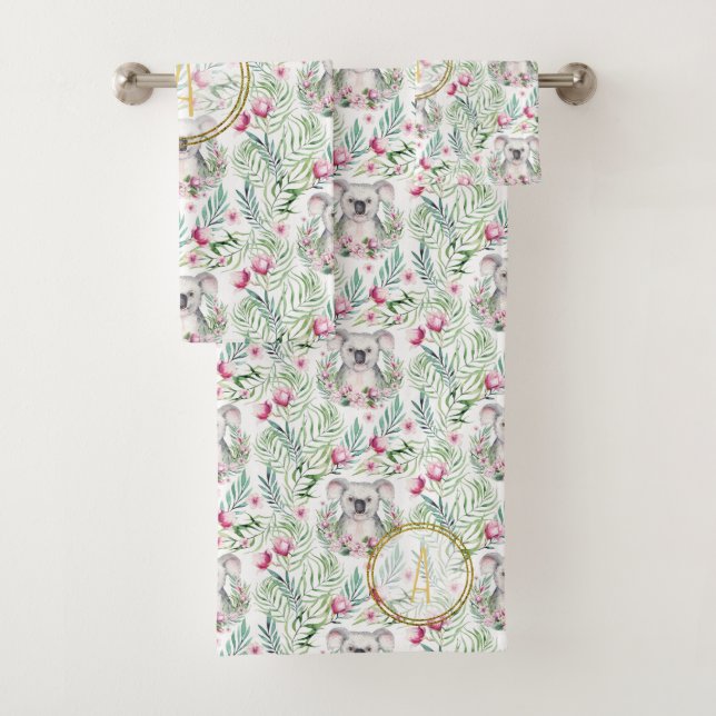 Floral KOALA OURS Monogramme Filles Pièce à couche (En situation)
