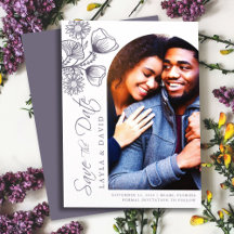 Floral Kontur Lavendel Save the Date Fotokarte
