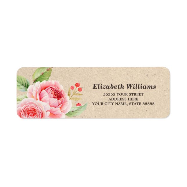 floral | Kraft Paper Wedding Rücksendeadressen-Auf (Vorne)