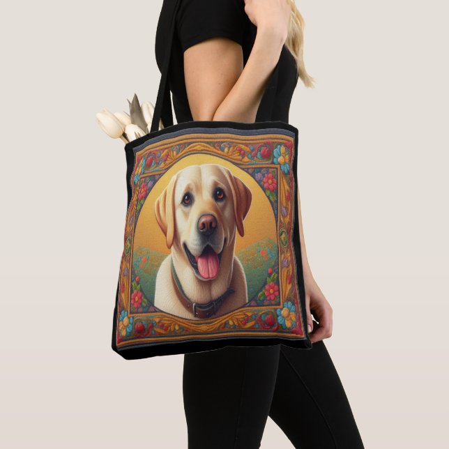 Floral Labrador Retriever Hund farbenfrohe Grenze Tasche (Von Nahem)