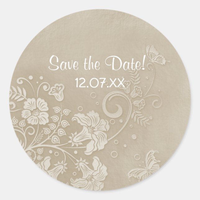 Floral Lace Butterfly Wedding Runder Aufkleber (Vorderseite)