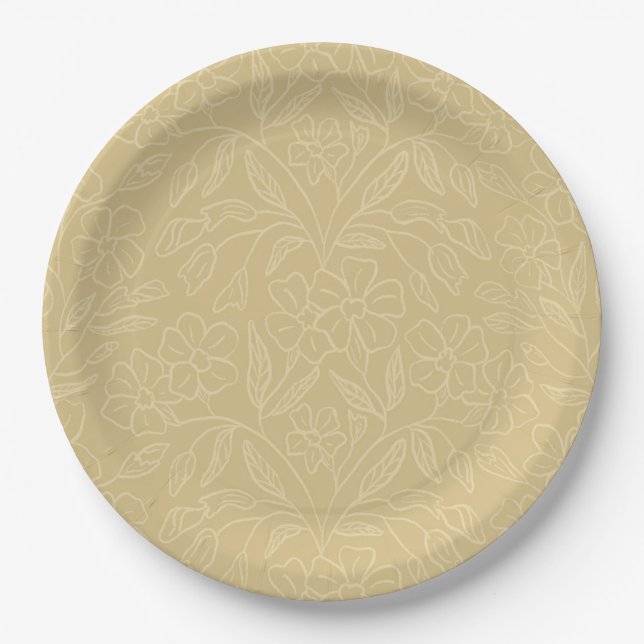 Floral Lace In Yellow Pappteller (Vorderseite)