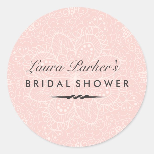 Floral Lace | Rosa Brautparty Runder Aufkleber (Vorderseite)