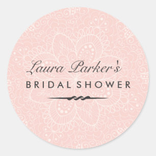 Floral Lace   Rosa Brautparty Runder Aufkleber