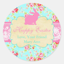 Floral Lace Shabby Chic Happy Oaster Personalisier Runder Aufkleber