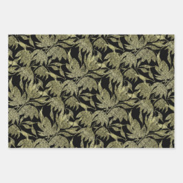 Floral Lace Textured Golden Black Geschenkpapier Set