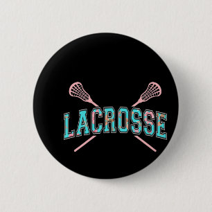 Floral Lacrosse Crossed Sticks LAX Girly Aquamarin Button