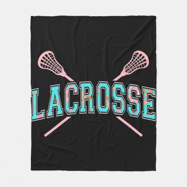 Floral Lacrosse Crossed Sticks LAX Girly Aquamarin Fleecedecke (Vorderseite)