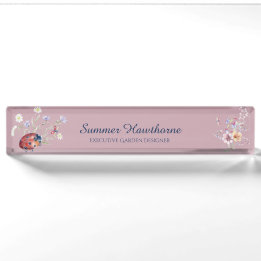Floral Ladybug Botanische Hütte Mauve Pink Namensplakette
