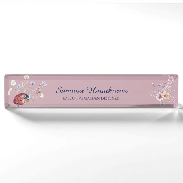 Floral Ladybug Botanische Hütte Mauve Pink Namensplakette (Vorderseite)