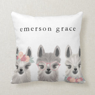 Floral Lama Name Throw Kissen