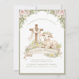 Floral Lamb with Cross | Easter Program Invitation Einladung