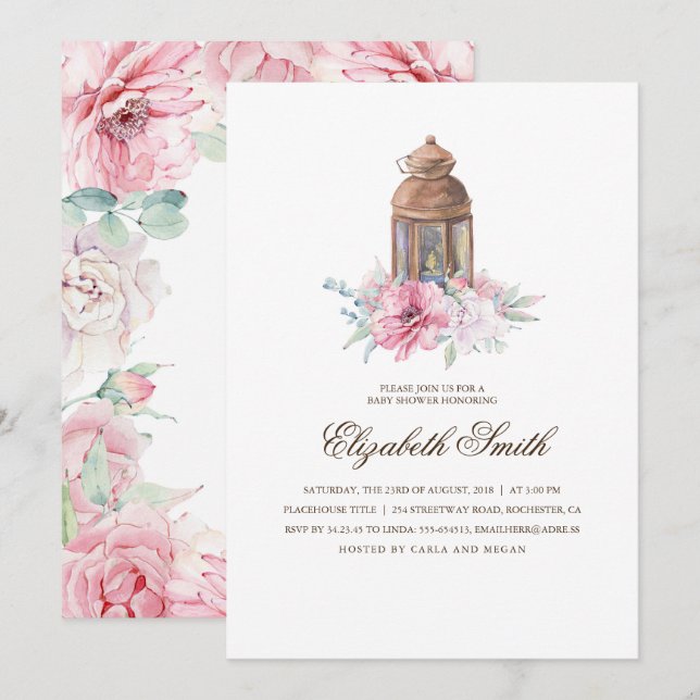 Floral Lantern Baby Dusche Einladung (Vorne/Hinten)