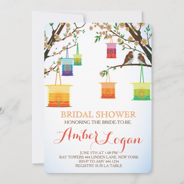 Floral Lantern Bird Bridal Dusche Einladungen (Vorderseite)