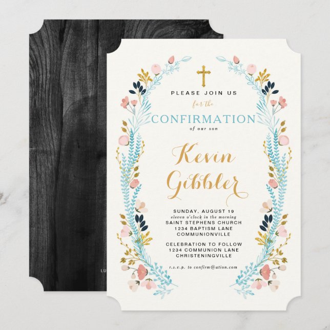 Floral Laurel Bestätigung Einladung (Vorne/Hinten)