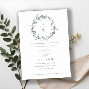 Floral Laurel Wreath Monogramme Mariage Invitation