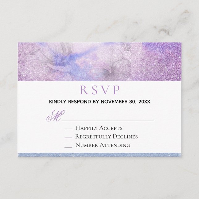~ Floral Lavender Blue Glitzer Elegante UAWG Begleitkarte (Vorderseite)