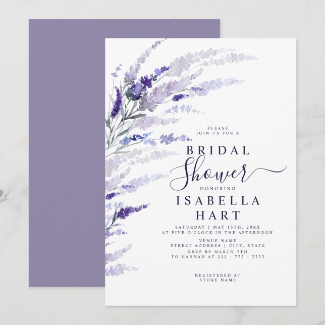 Floral Lavender Botanical Lilac Boho Brautparty Einladung (Vorne/Hinten)