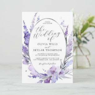 Floral Lavender Botanische Silber Rahmen Hochzeit Einladung