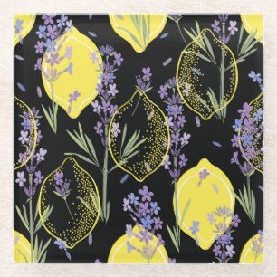 Floral Lavender Lemons Vintag Illustration Glasuntersetzer