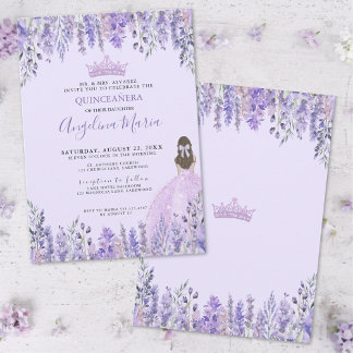 Floral Lavender Lila Quinceanera Einladung