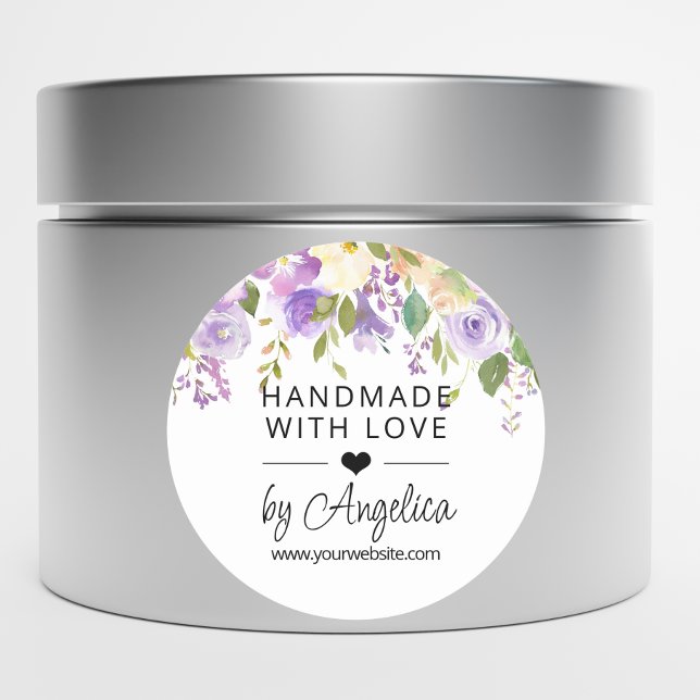 Floral Lavender Lilac Small Business Handmade Lieb Runder Aufkleber (Floral Lavender Lilac Small Business Handmade Love Classic Round Sticker)