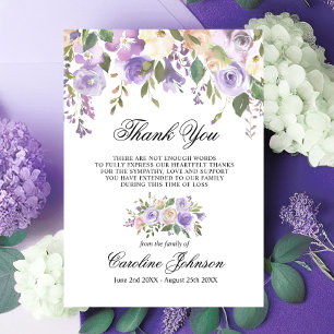 Floral Lavender Vielen Dank Beileid Memorial Gebet Dankeskarte