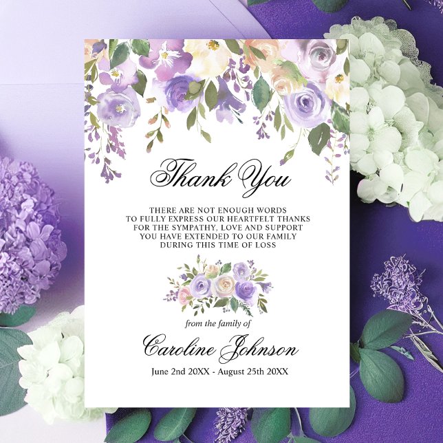 Floral Lavender Vielen Dank Beileid Memorial Gebet Dankeskarte (Floral Lavender Thank You Sympathy Memorial Prayer)