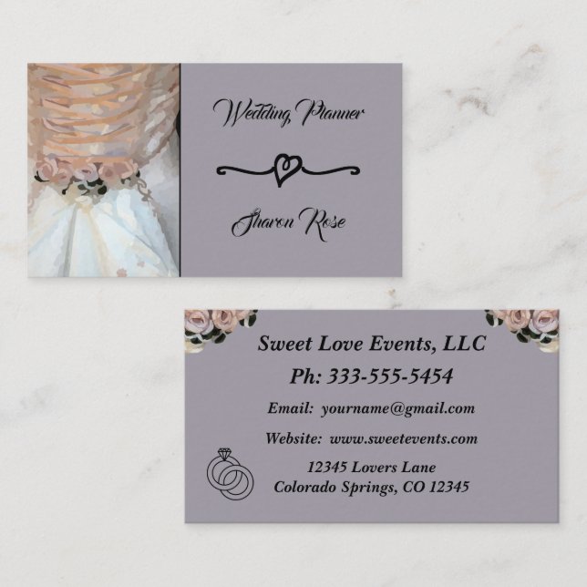 Floral Lavender Wedding Planner Business Card Visitenkarte (Vorne/Hinten)
