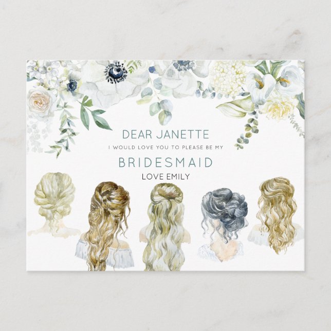 Floral Leaf Bridal Hair Girls Bridesmaid Anforderu Postkarte (Vorderseite)