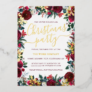 Floral Leaf Weihnachtsfest Party Gold Folieneinladung