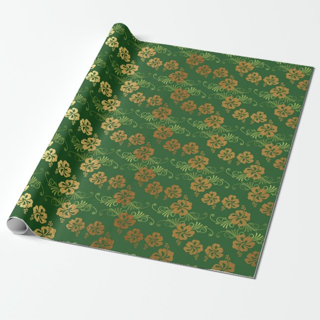 Floral Leafs Emerald Green GoldenChic Geschenkpapier (Ungerollt)