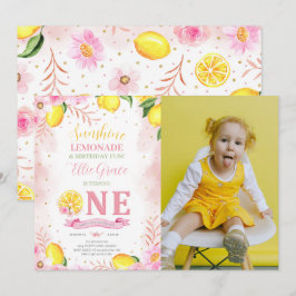 Floral Lemonade 1. Geburtstag Foto Einladung