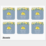 Floral Lemons Dusty Blue Limoncello Wedding Quadratischer Aufkleber<br><div class="desc">Elegant Watercolor Gelbe Blumengrün Lemons hausgemachte Limoncello Hochzeit Danke Stickers - Dusty Blue</div>