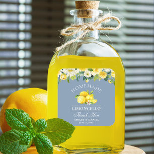 Floral Lemons Dusty Blue Limoncello Wedding Quadratischer Aufkleber