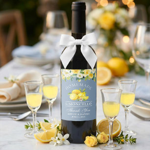Floral Lemons Dusty Blue Limoncello Wedding Weinetikett