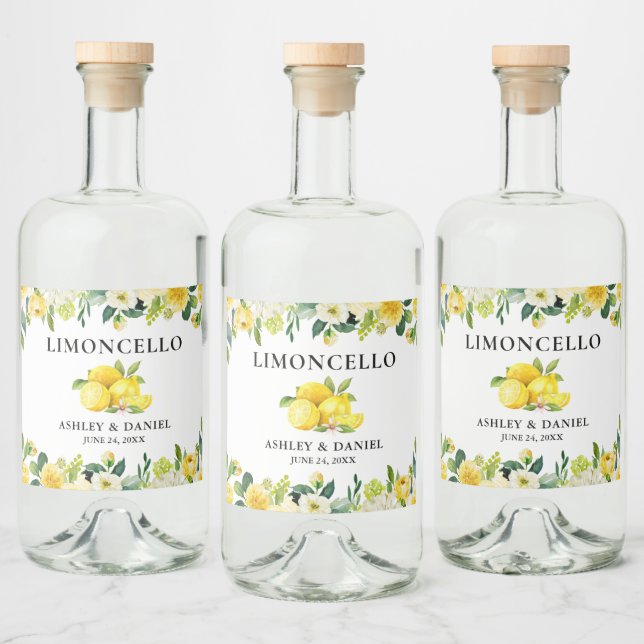 Floral Lemons Limoncello Mariage Étiquette bouteil (Bouteilles)