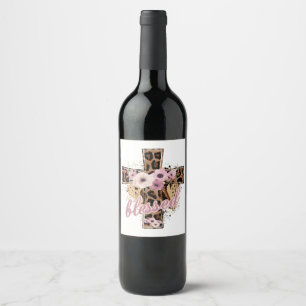 Floral Leopard Kreuz Segen Glaube Ostern Weinetikett