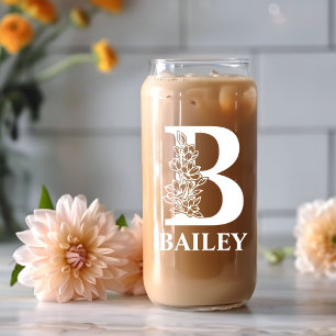 Floral Letter B Monogramm Personalisiert Name Weiß Dosenglas